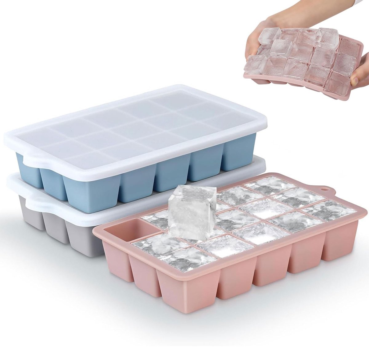 SolidKeus - Set van 3 Siliconen IJsblokjesvormen, Makkelijk te Verwijderen IJsblokjes