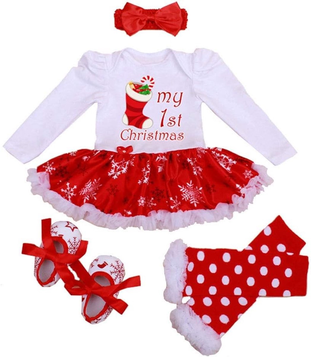 Schattige Kerst Romper Tutu Jurk voor Baby Meisjes met Hoofdband, Legwarmers en Schoenen