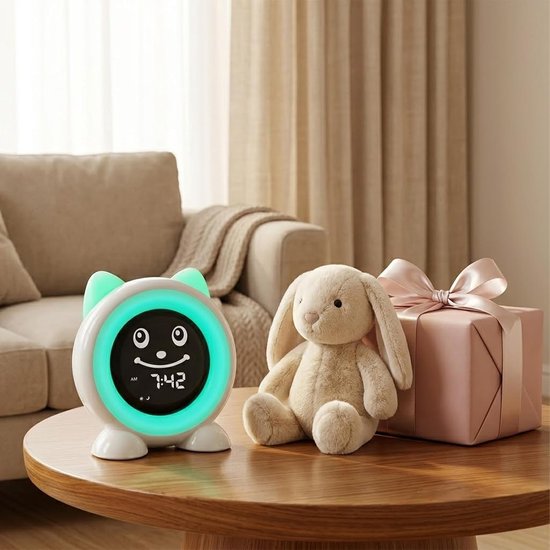 Kinderwekker Slaaptrainer - Digitale Wekker Nachtlampje - Kinderen Leren Slapen - 11 Kleuren Nachtlampje - Mittlere Größe - Wit — afbeelding 5