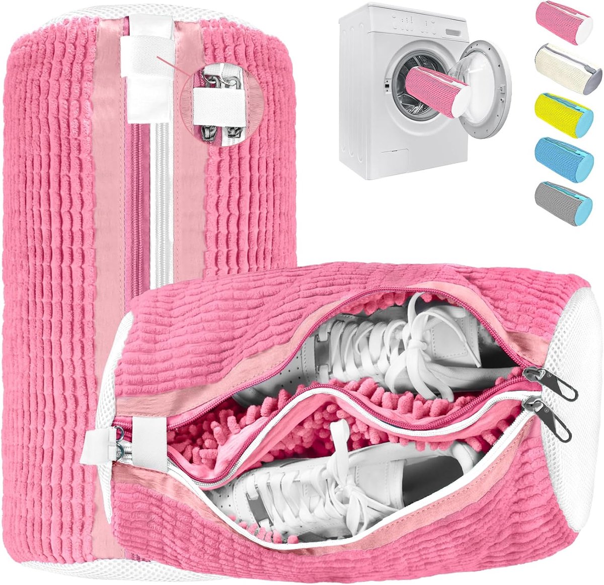 2-in-1 schoenwaszak, wasmachine, dubbele ritssluiting en dubbele zakken, schoenenzak, wasmachine, herbruikbaar, schoenen waszak met afsluitbare wrijvingssluiting