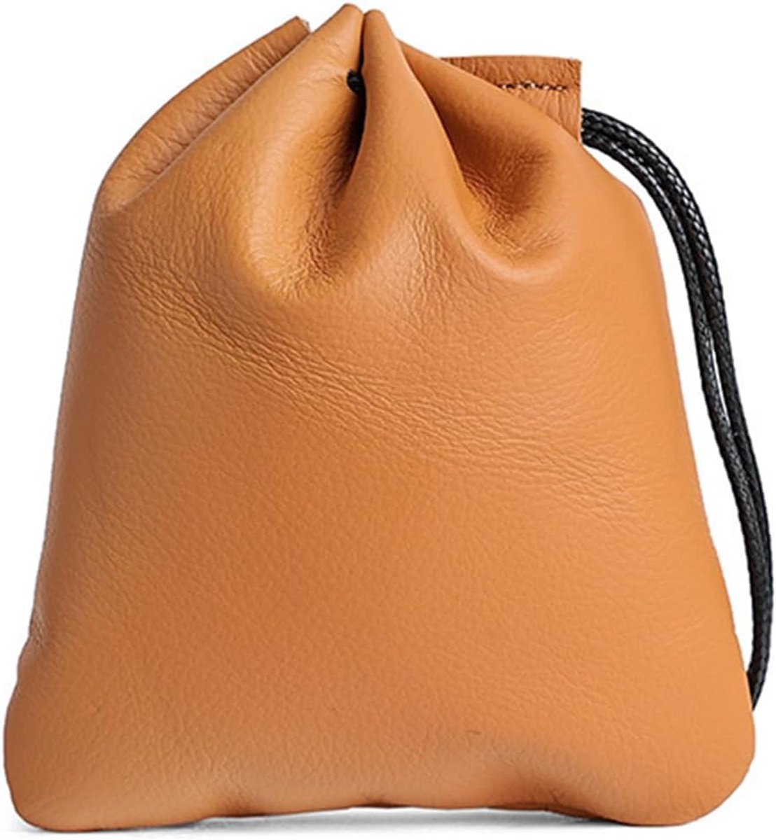 1 leren opbergtasje, retro portemonnee van rundleer met trekkoord, leren portemonnee, muntzakje, geldtasje voor sieraden en koptelefoons