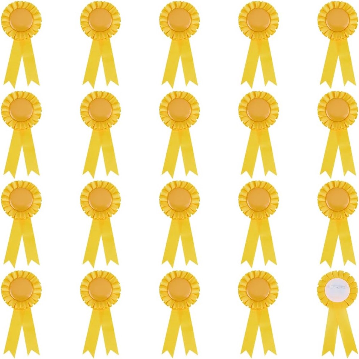 20 Stks Geel Blank Award Lint Knop Pin Broche Winnaar Overwinning Linten Rozet Lint Grote Prijs voor DIY Klaslokaal Party Accessoire Competitie Sport Evenement School Wedstrijden Show