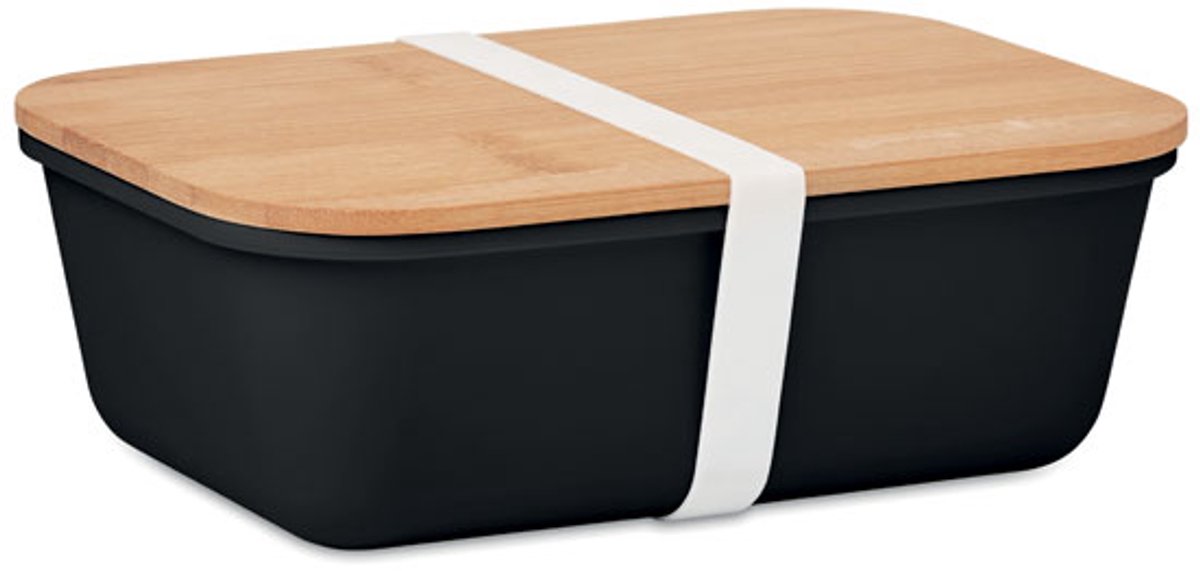 Lunchbox van PP kunststof met bamboe deksel. Zwart 1500ML