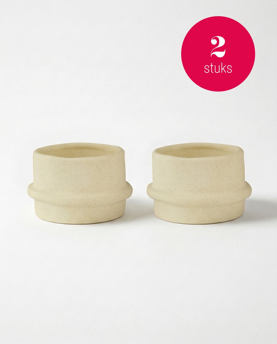 vtwonen - Waxinelichthouders Straight - Naturel - Keramiek - Set van 2 - 8,5 x 5,5 cm