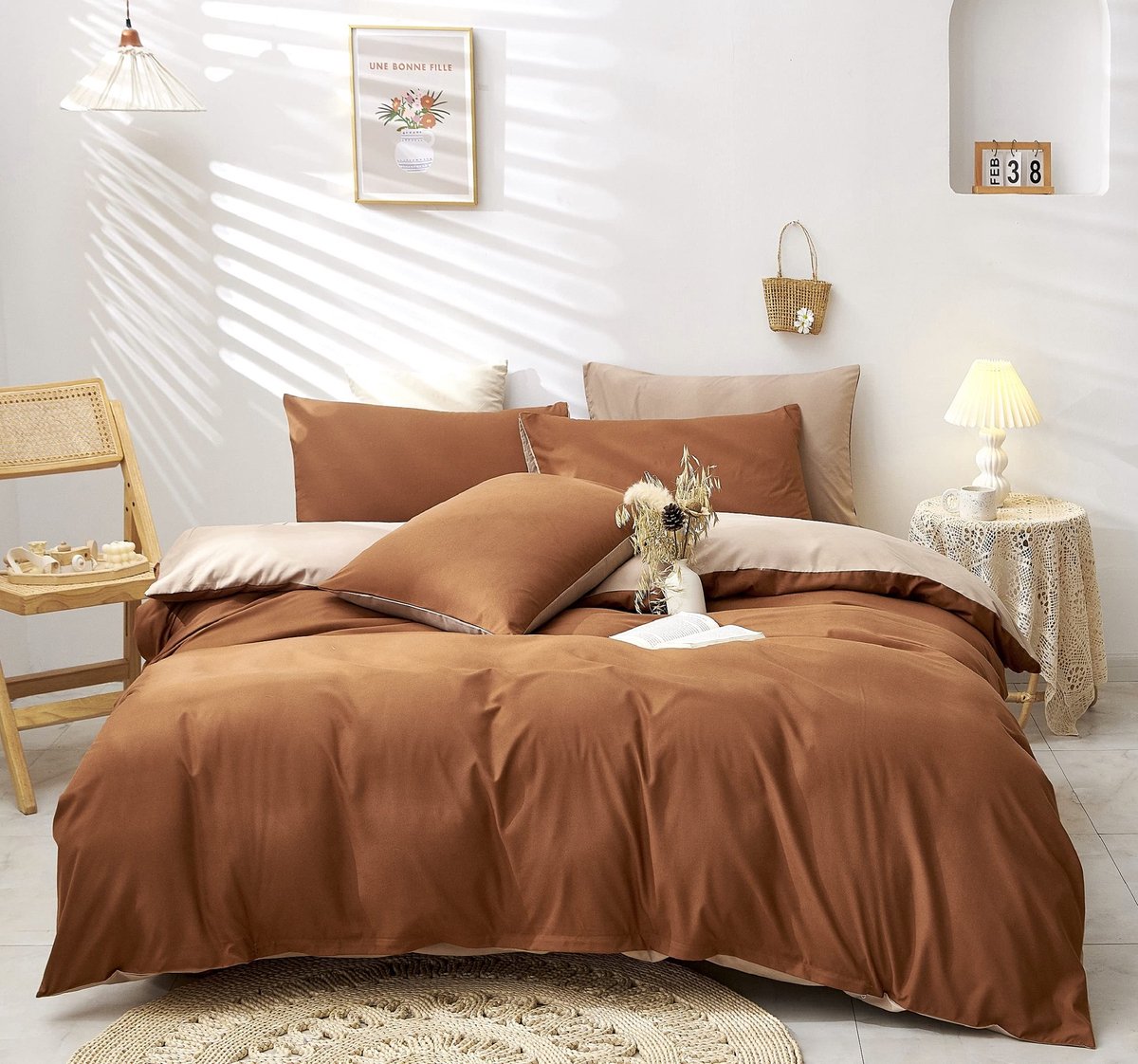 SolidKeus - Bedlinnen 200 x 220 cm in Caramel Bruin met Kussenslopen