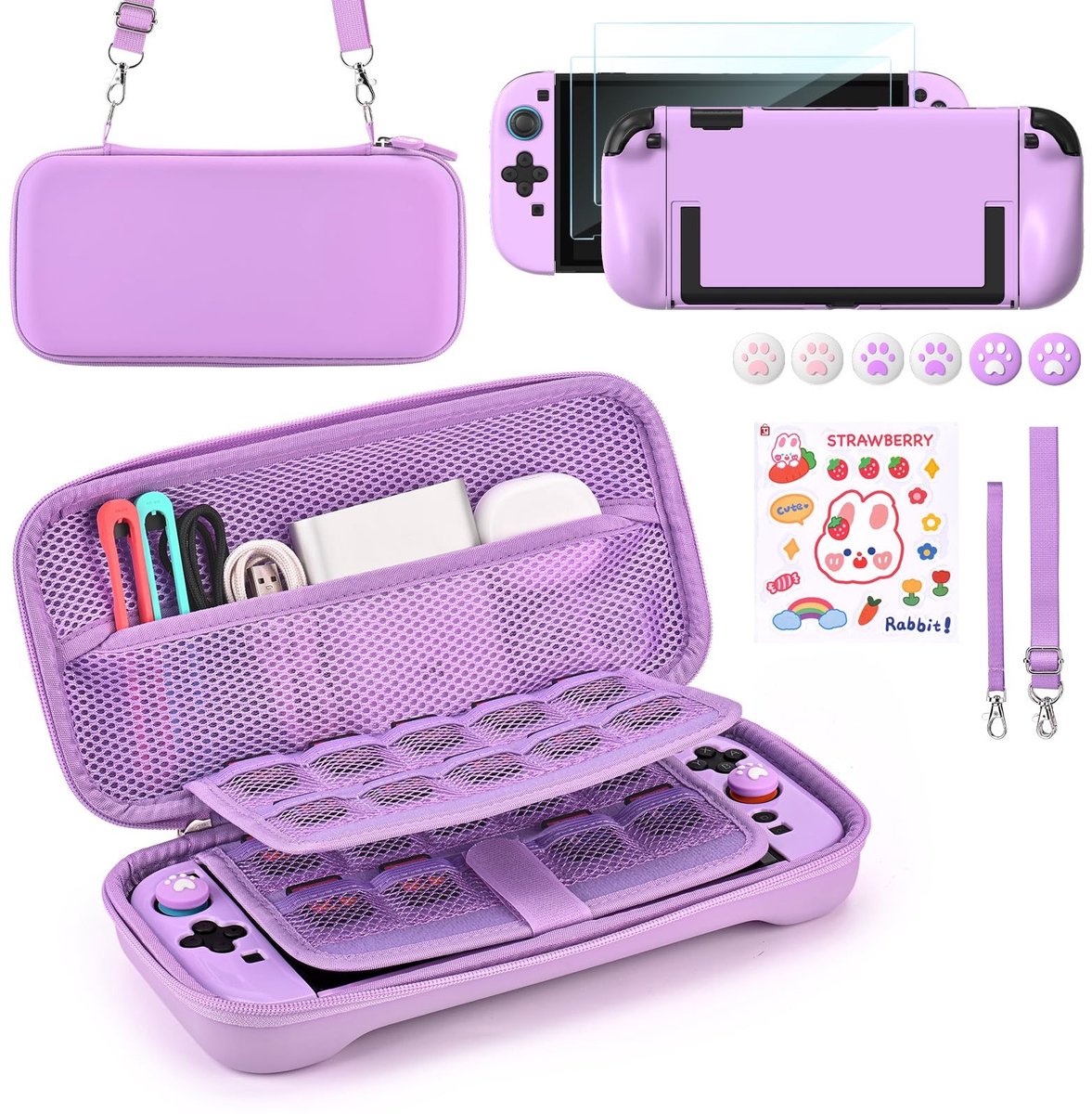 SolidKeus - 15-in-1 Accessoireset voor Switch 2 met Draagtas en Beschermhoes (Paars)