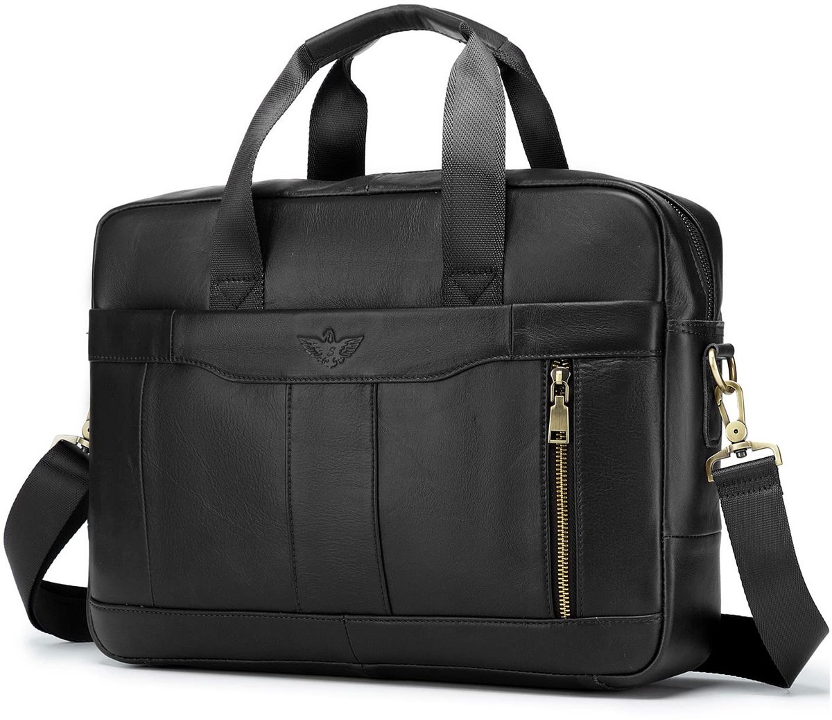 SolidKeus - Leren Laptop Schoudertas voor 15.6 Inch met Zak voor Documenten