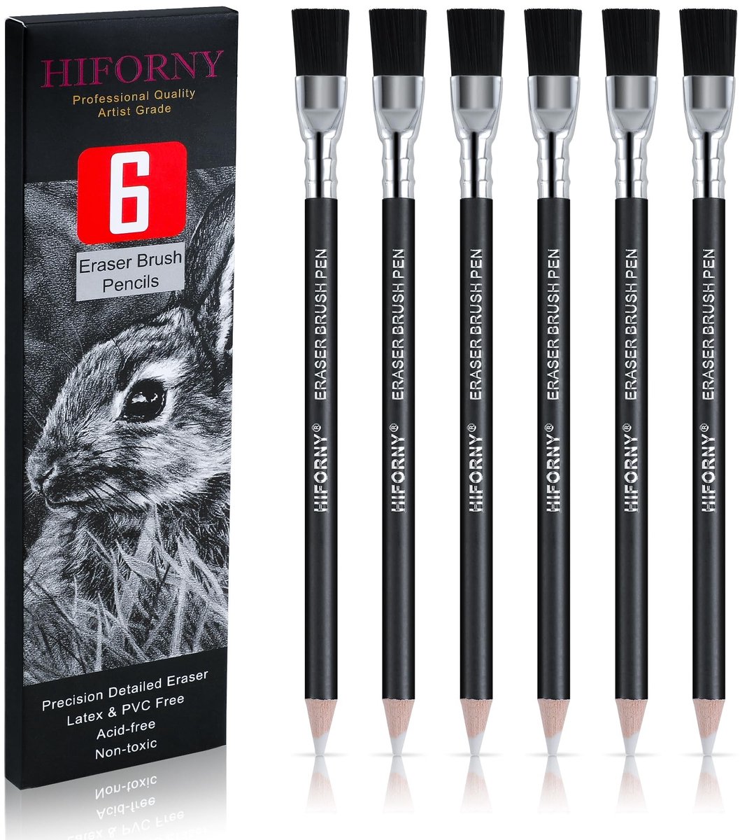 SolidKeus - Set van 6 Gum Pencils met Borstel, Ideaal voor Artiesten