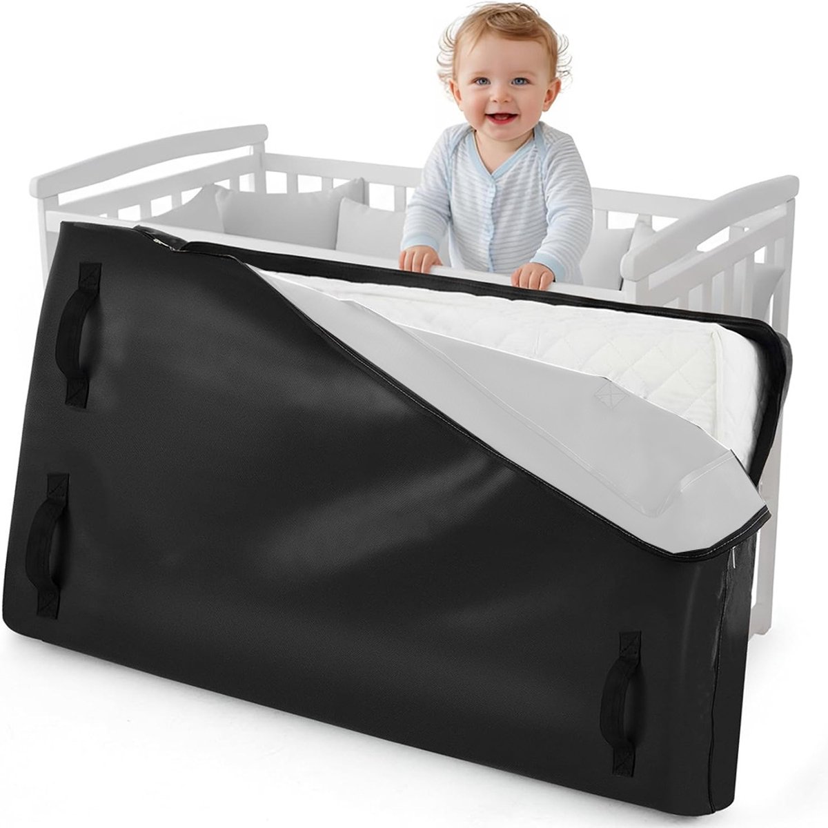 1 stuk - Matrass opvangtas - Baby matrashoes - Beschermende matras - Waterdicht tegen UV - 133x71x17 cm - Zwart