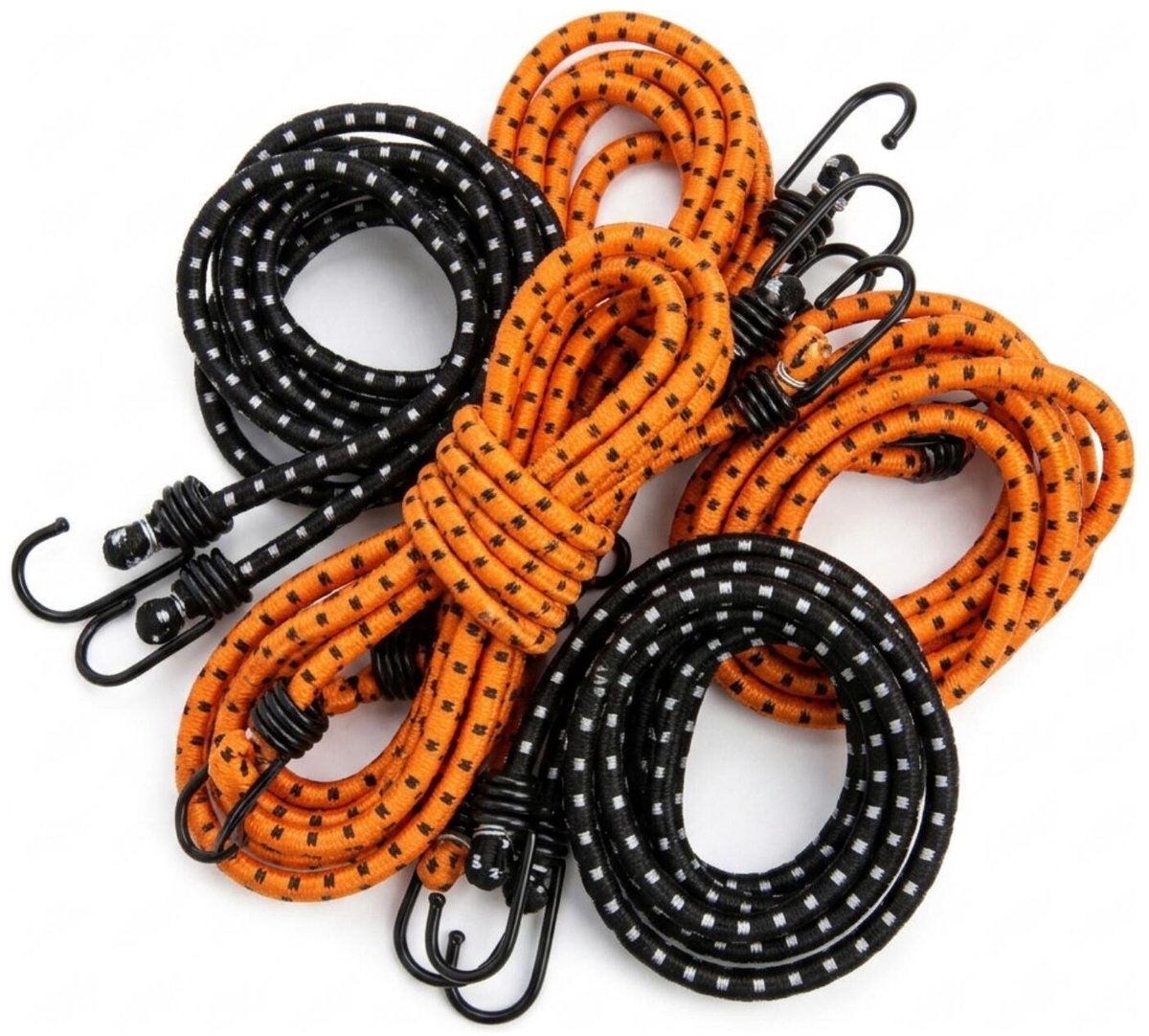 Cogex Bagagespin - 6x - oranje / zwart - 2 haken - 1 mtr - elastiek - bagagebinder/bindelastiek