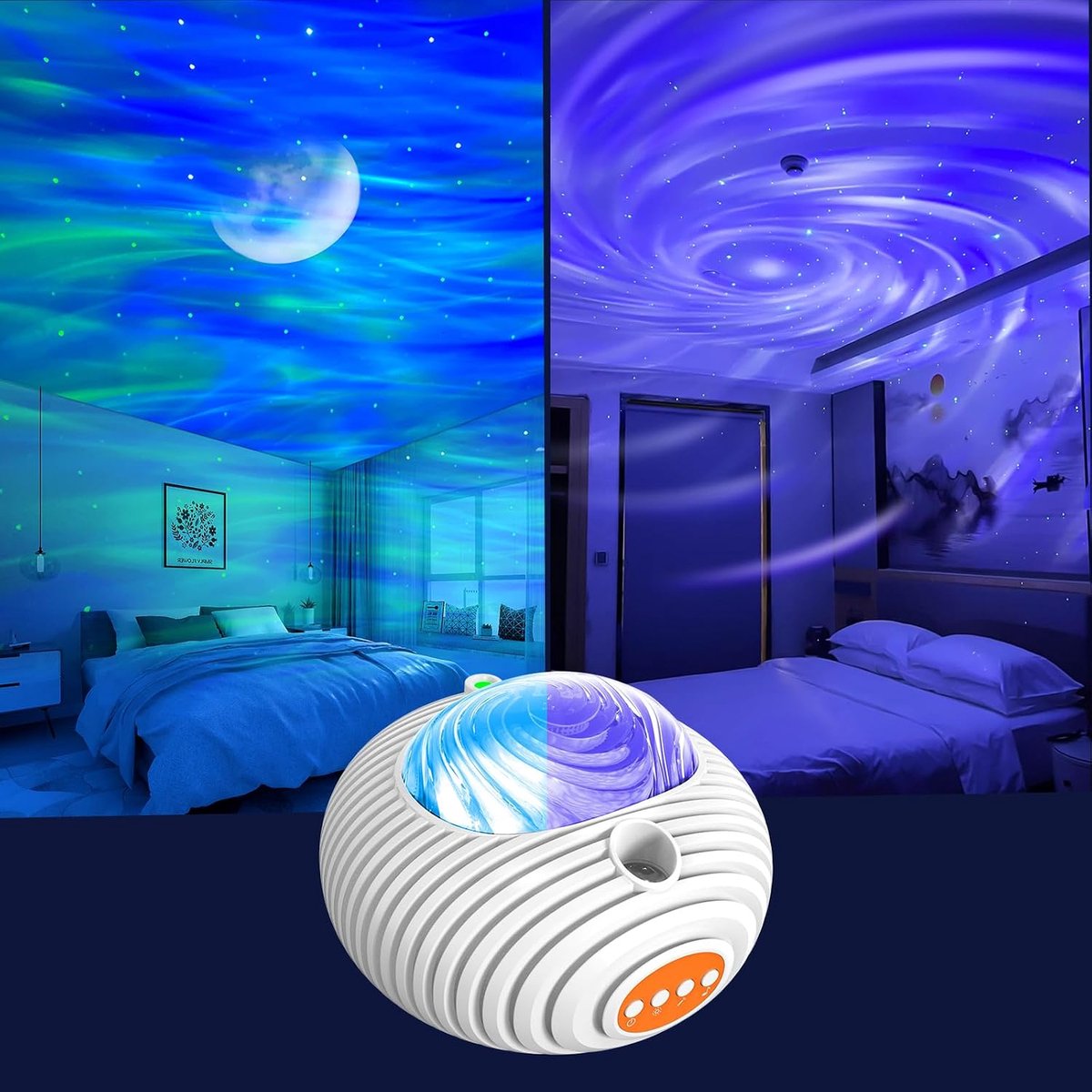 Star and Aurora Night Light, Dual Effect Moon Galaxy Projector | Ambient Lighting for Bedroom, 14 Colors with White Noise, Timer Control, Birthday Gifts for Girls, Boys, Adults
