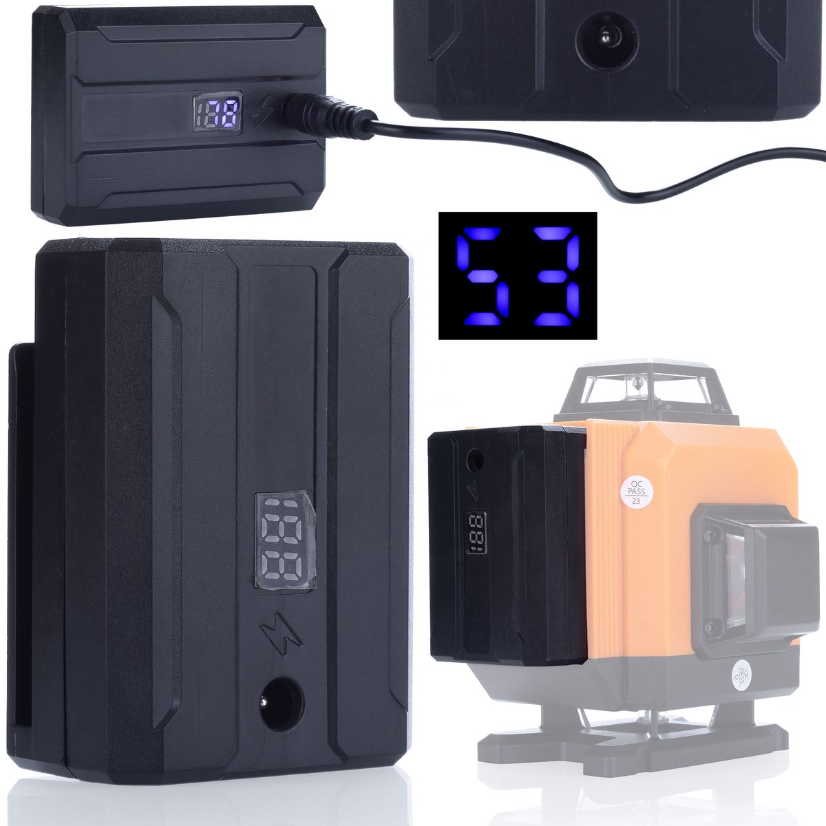 Rosfix Accu met Display 3500 mAh - Hoge Capaciteit - 3,7V 4,2V 5V Oplader - Voor Laserwaterpas