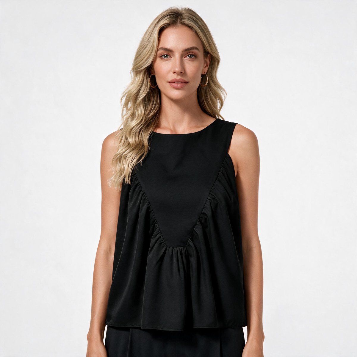 Imily Bela Dames Mouwloze Babydoll Top met Ruches