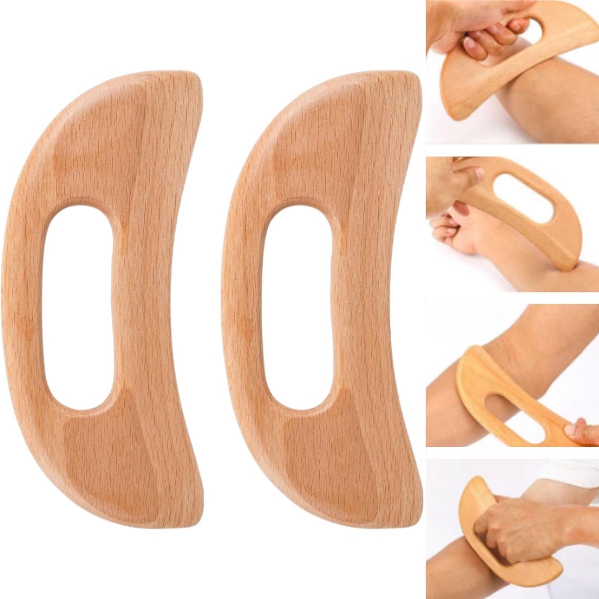 2 stuks - Houten massageapparaat - Houten fascia gua sha plank - Lymfedrainage massageapparaat - Massagetool - Voor spierontspanning en lymfedrainage - Houtkleur - 19x8 cm - Voor het ontspannen van zacht weefsel, gezicht, rug, benen en armen