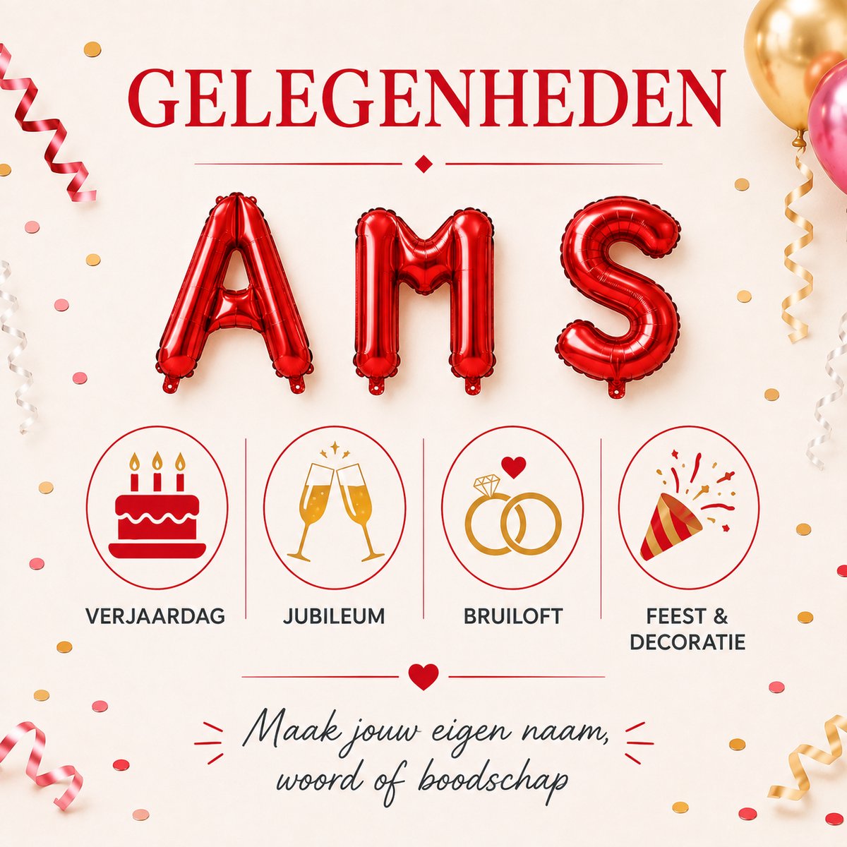 Fienosa Letterballon X Rood – 40 cm – Folieballon Letter X – Verjaardag Versiering – Feestdecoratie
