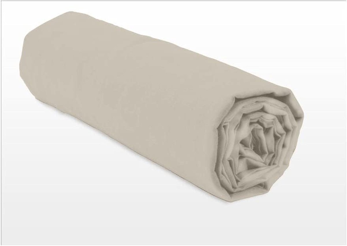 Linge Passion Hoeslaken, 100% katoen, 57 draden/cm², afmetingen: 180 x 200 cm, ivoorbeige, hoekhoogte 25 cm, dicht geweven, zacht, ademend, wasbaar