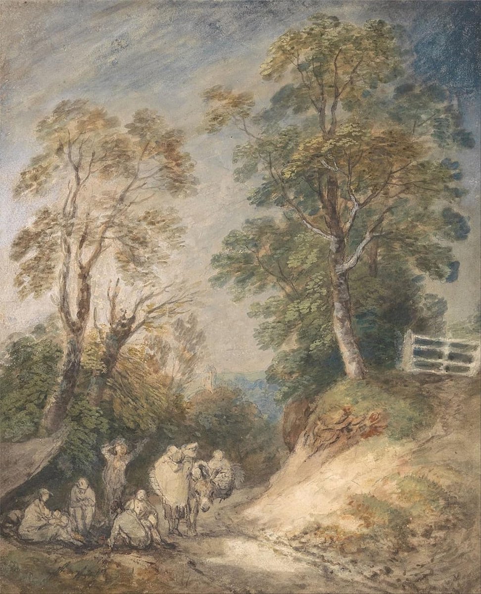 Beroemde schilderijen muurkunst canvas schilderij poster Country Lane met zigeuners in rust door Gainsborough abstracte kunst foto voor woonkamer decoratie 60 x 90 cm