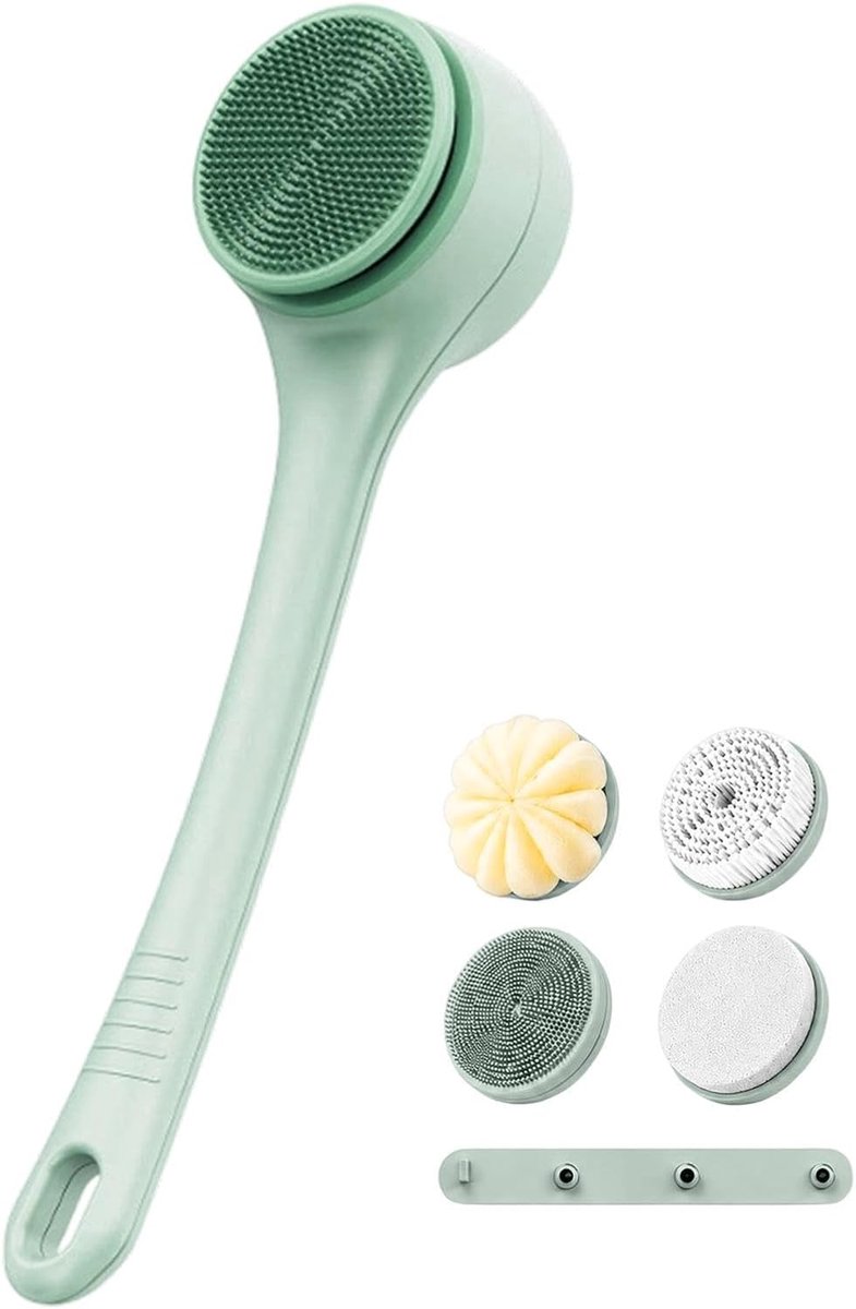 Lichaamsborstel 2 Snelheden Roterende Scrubber Met 4 Koppen | Waterdichte rugborstel met dubbele handgreep Voor Huidmassage, Spa, Hand, Been, Dagelijkse Huidverzorging