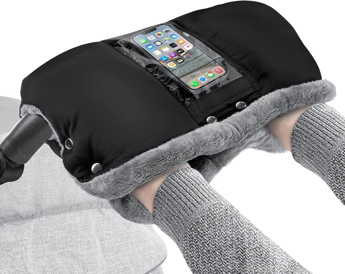 Kinderwagen handwarmer, kinderwagen met fleece binnenkant, handwarmer kinderwagen met mobiele telefoon vak, waterdicht en winddicht voor winter voor kinderwagen, buggy, fietsaanhanger