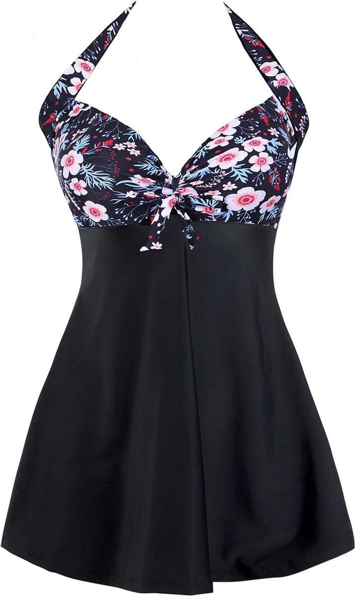 Badpak voor dames, plusmaat, eendelig, zwemjurk met rok, buikverstevigende badkleding