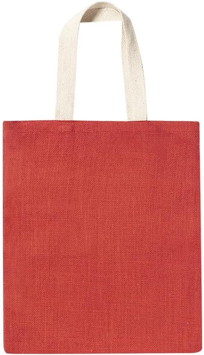 Stoffen tas, gladde stoffen tas voor dames, tote bag met handgrepen, herbruikbare boodschappentas van jute 240 g/m² en katoenen handgrepen, kleuren, Rood, 38x42 cm