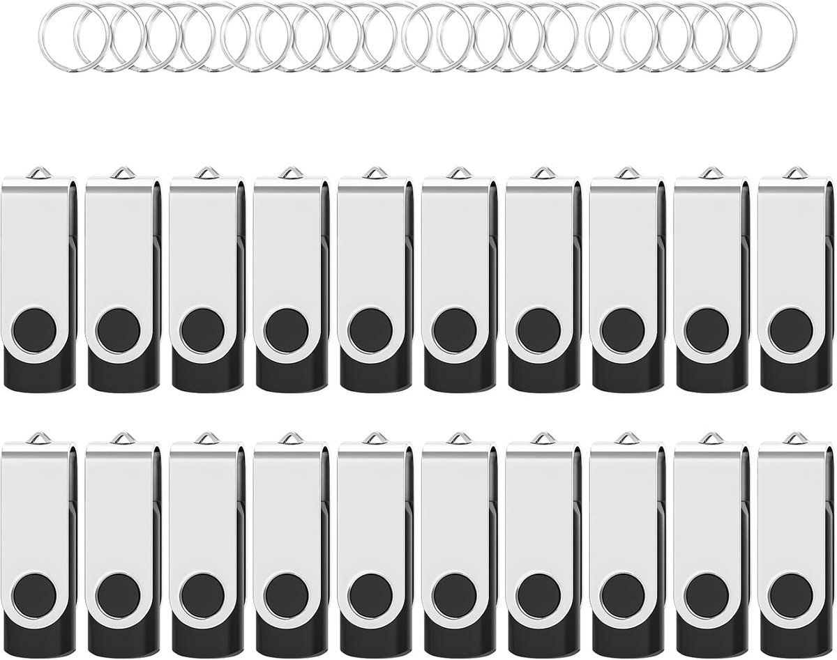 Stick 2GB 20 stuks High Speed USB 2.0 Geheugenstick Swivel Opslagstick Metalen Memory Sticks Flash Drive (zwart) | Voor pc, Windows en Mac OS