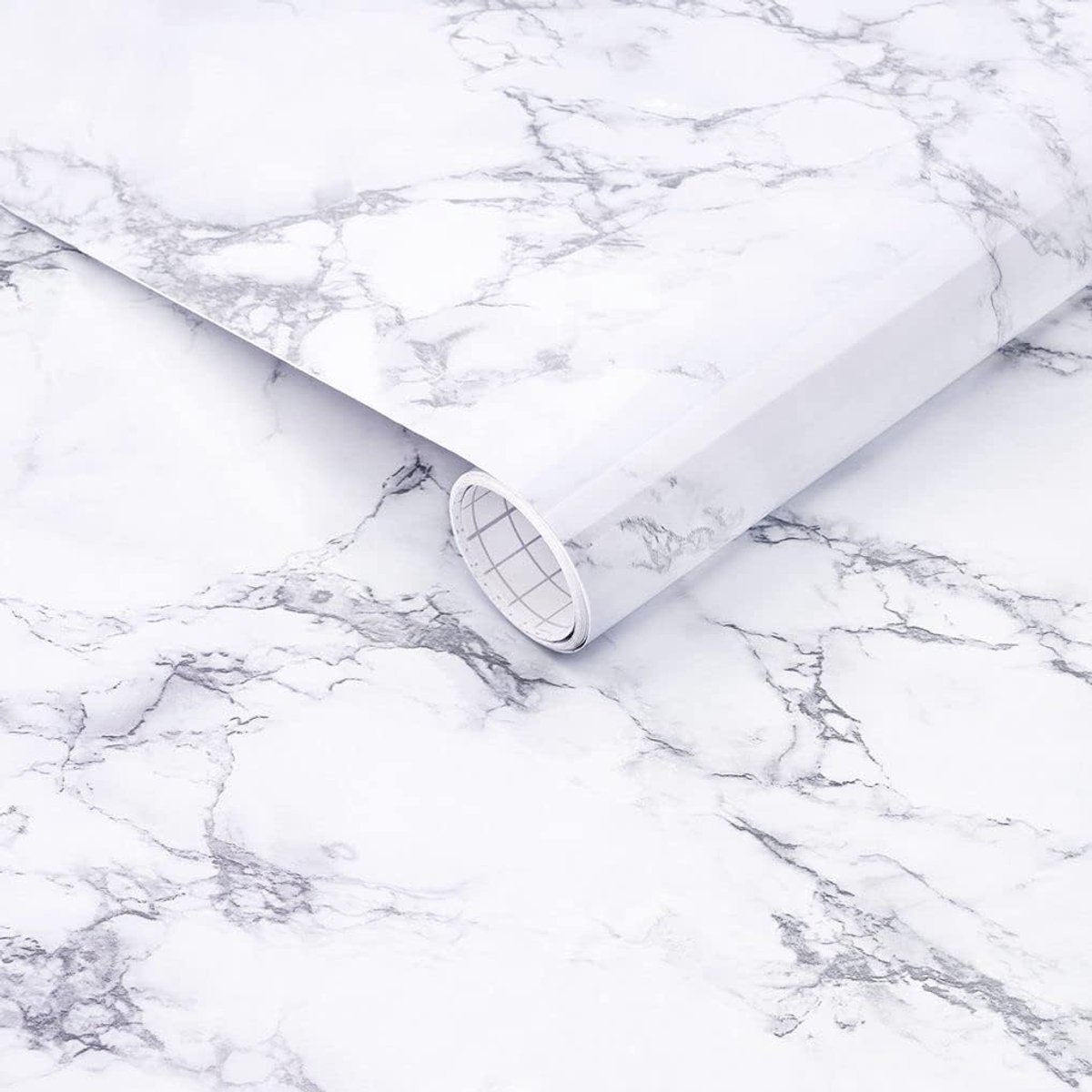Effect Marmeren Wrapsfolie Zelfklevend Behang Peel and Stick Verwijderbare Waterdichte Vinyl Sticker voor Wanden,Eettafels,Keuken Werkblad Kast Badkamer Meubels,Wit-grijs Marmer 44 x 1000 cm