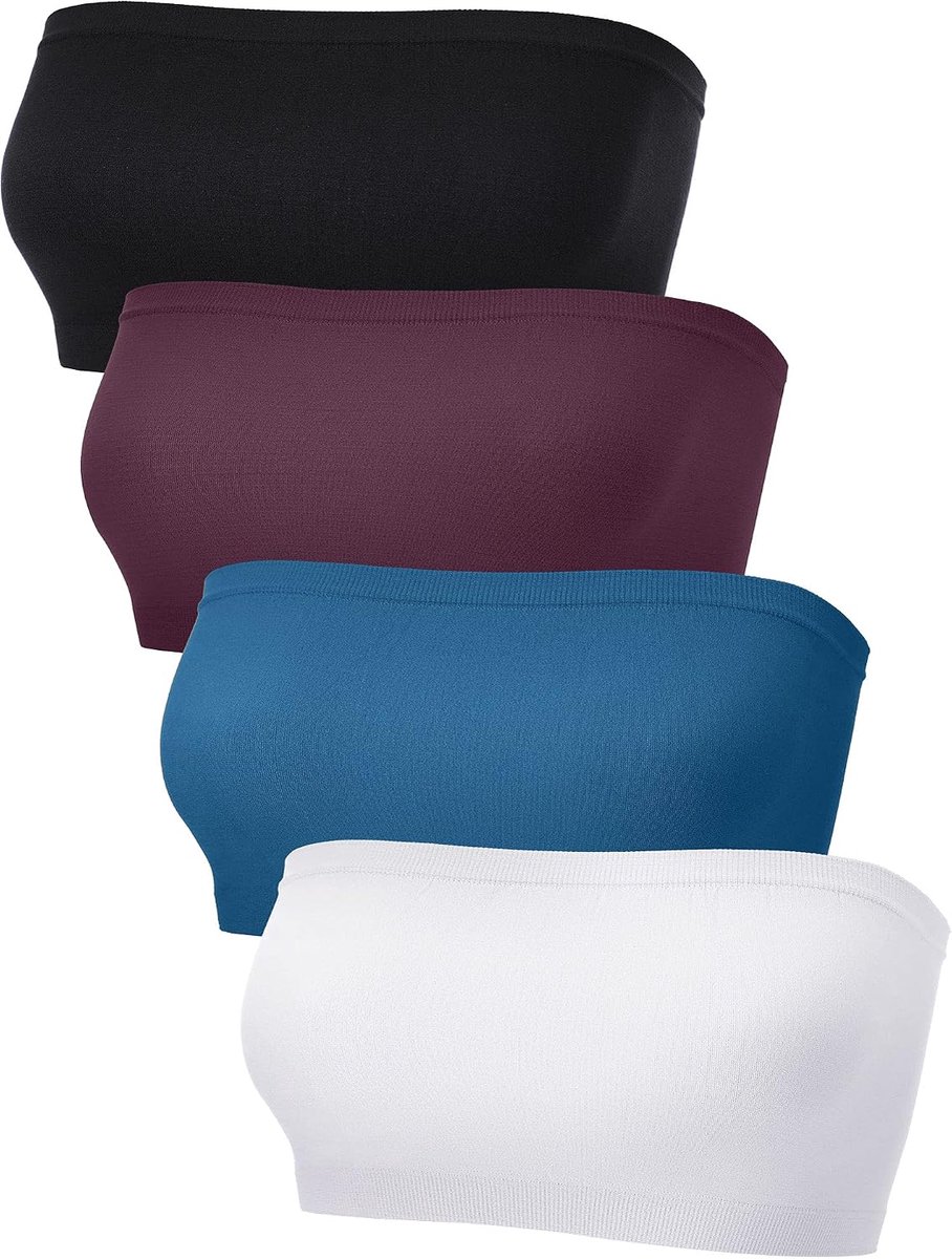 Bandeau-beha voor dames, strapless bralette, naadloze bandeau-beha, ongevoerde stretch top, 4 stuks