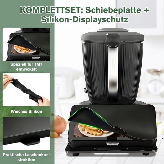 Schuifplaat voor Thermomix TM7 zwart, met siliconen schermbeschermer en 360° draaibare metalen wieltjes, soepel schuivend, antislip, speciaal accessoire voor Thermomix TM7 — afbeelding 5