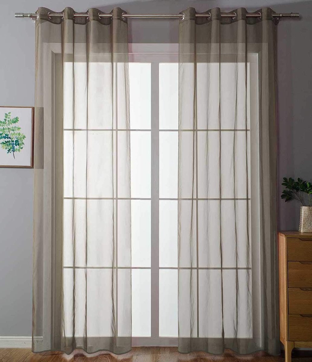 Set van 2 gordijnen transparant »Uni« gordijn stores gordijn oogjes loodband afsluiting woonkamer, 20332-cn2, 100% polyester, nougat, HxB 225x140 cm