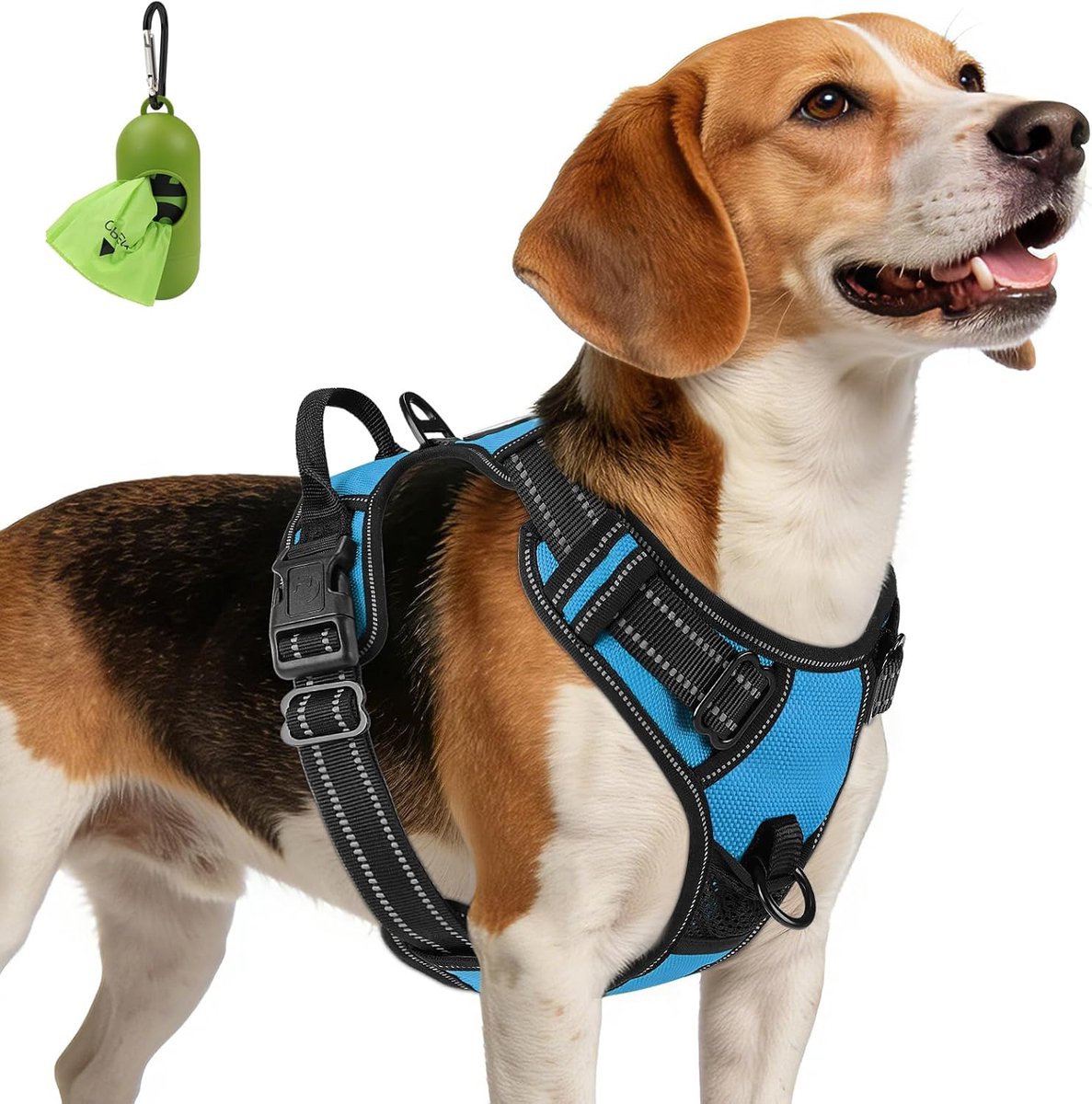 Arnes Hondentuigje voor middelgrote honden, zacht, ademend, met dubbele ring, verstelbaar harnas met eenvoudige controle, voor hondentraining en wandelingen, blauw, M