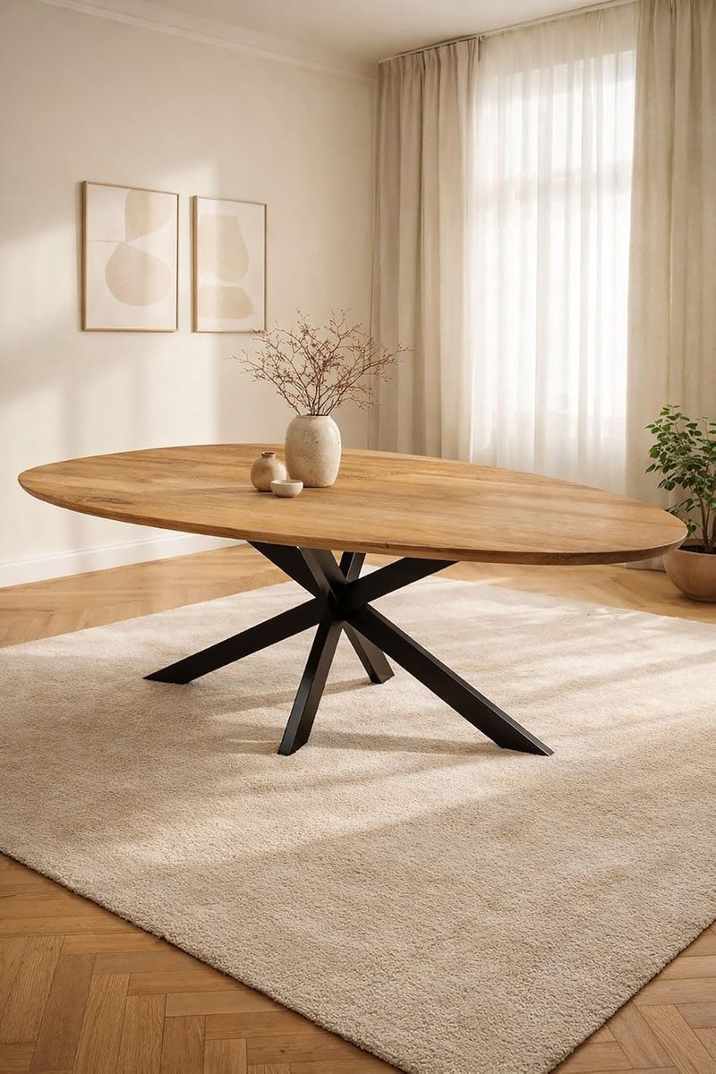 Home Organische Eettafel 180 cm Mangohout – Zwart Metalen Matrix Onderstel – Elegant Chic – 4-5 Personen