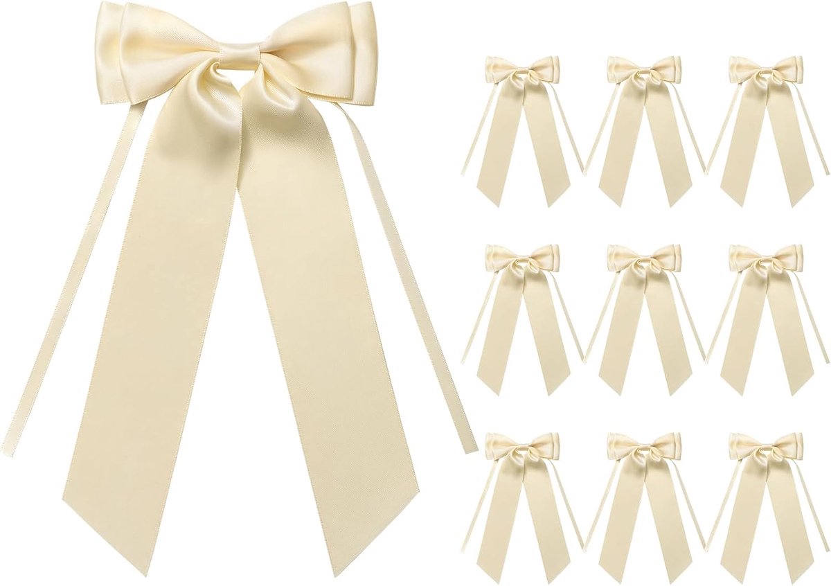 10 Stuks Strikjes Decoratie Kerst Strikken Bruiloft Beige | 14,5 x 29 cm Kerstboom Strikjes Decoratieve Geschenkstrikken Fluweel Cadeau voor Huisdecoratie Verjaardag Geschenkverpakking