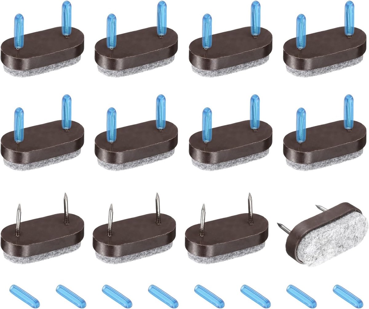 12 stuks nagel-op vilten meubelglijders, afgeronde rechthoekige vilten pads, meubelglijders, vloerbeschermers voor houten meubels, tafel, bank, stoelpoot (18 mm, bruin)