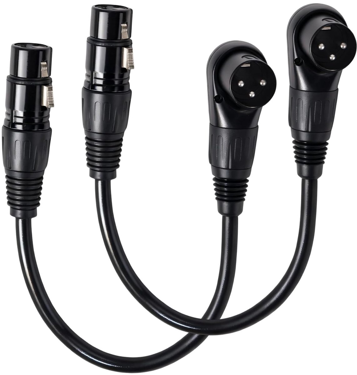 2st Right Angle XLR Kabel, Verstelbare Hoek Mannelijk naar Rechte Vrouwelijke 90 Graden XLR Adapter voor Geluidsapparatuur Mixers Recorders (Zwart, 30cm)