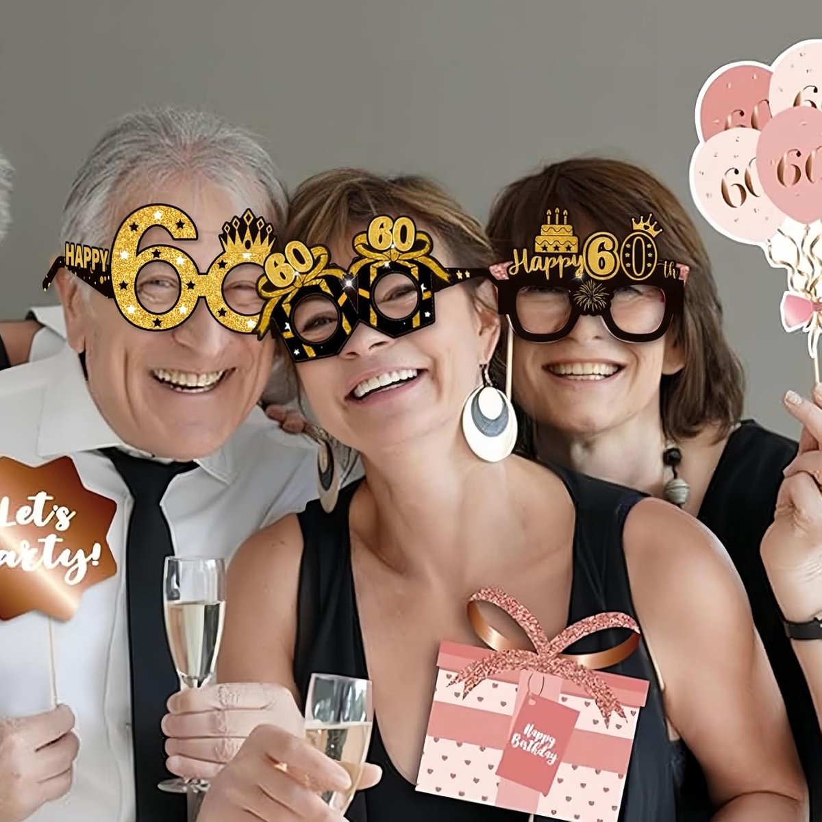 60e verjaardag papieren glazen decoraties voor mannen vrouwen - zwart goud gelukkige 60e verjaardag papieren bril foto rekwisieten, vintage zestig jaar oude verjaardagsfeestje benodigdheden