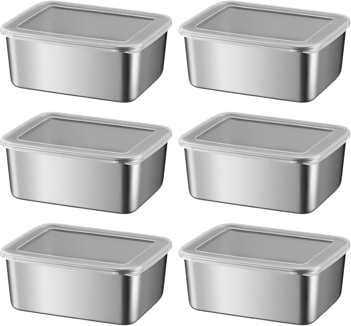6 stuks vershouddozen met deksel, roestvrijstalen meal prep dozen, vershouddozenset, stapelbare vershouddozen, geschikt voor oven, magnetron en vriezer (13,5 x 10,5 x 5 cm)