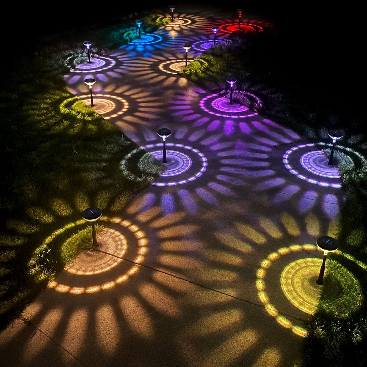 Garden Of Eden Solar Tuinlamp Met Schaduweffect - Warm Wit En RGB 2 SMD LED - Zwart - Ø11,4 x 53 cm - Met Grondspies - Spatwaterdicht - Automatisch Bij Schemering - 1 Stuk [13015]