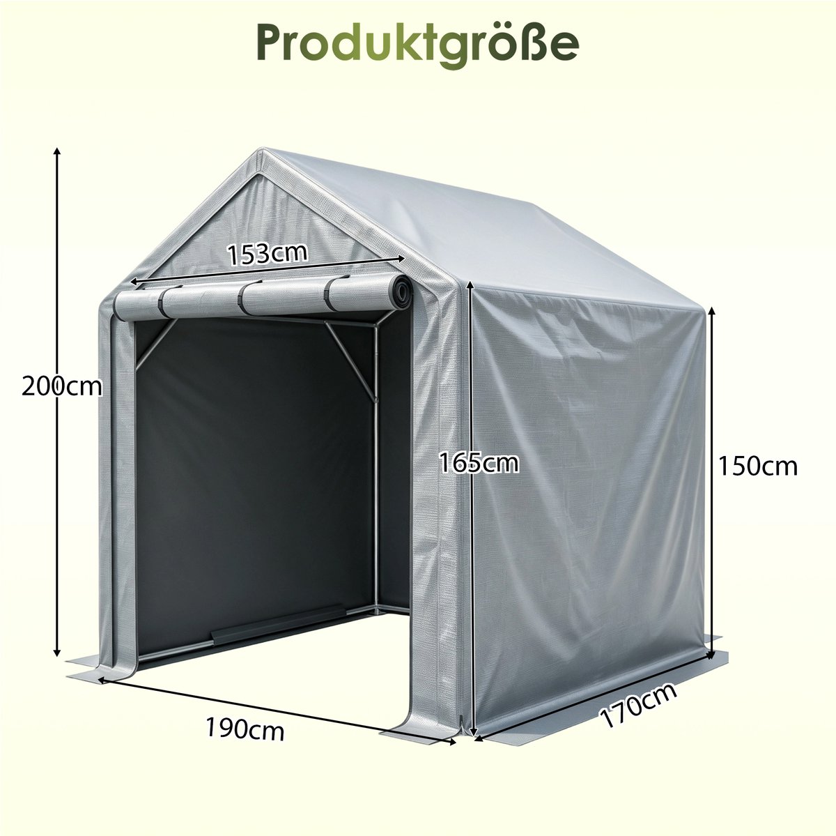 COVREO Garagetent 190x170x200 cm donkergrijs, PE en staal voor opslag