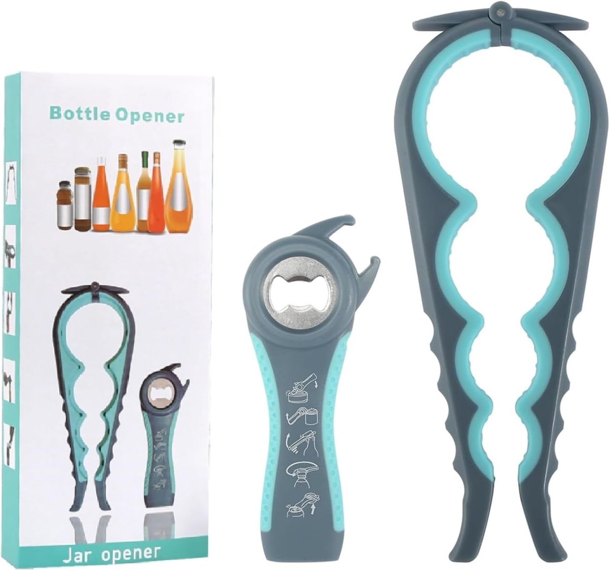 Multifunctionele Flesopener - Blauw - Handmatige Opener voor Blikjes, Glazen en Schroefdeksels - Voor Senioren