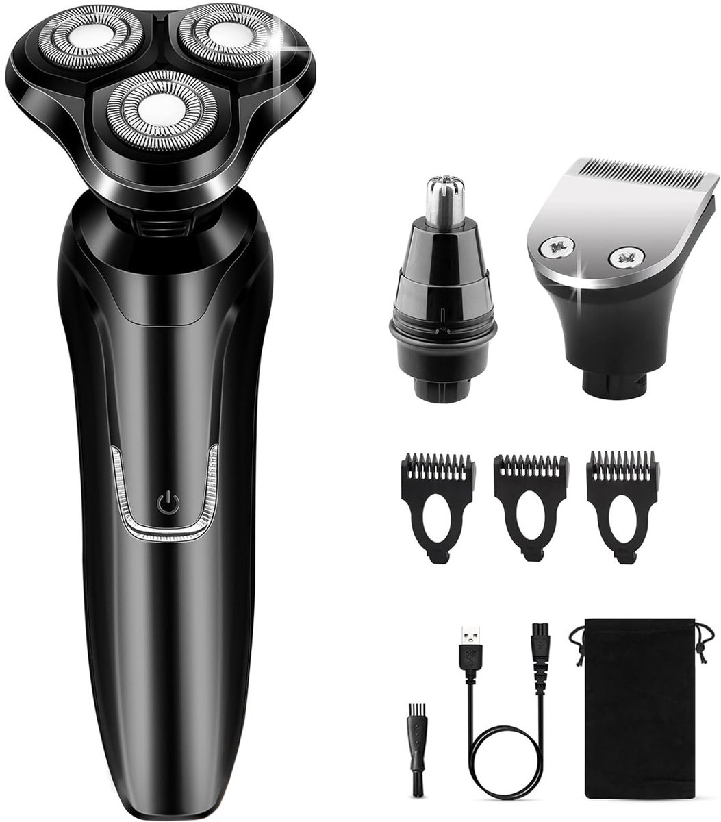REDOM Elektrisch Scheerapparaat 4D 3 Scheerkoppen – USB Oplaadbaar – Nat & Droog – Trimmer – Reizen – ABS – Zwart