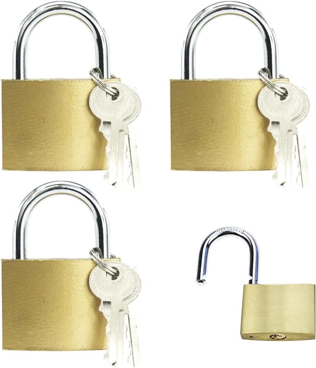 Hangslot - Goud - 25 mm - Massief Messing met 6 Sleutels - Voor Fietsen, Kasten en Tassen