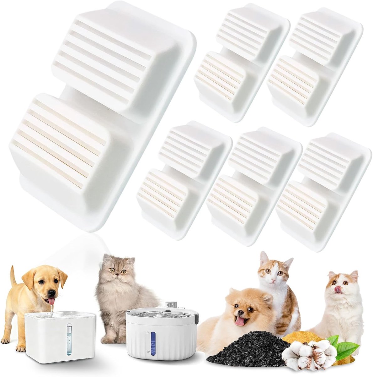 Witte kattenfontein - drinkfontein voor katten - kattenfontein - filter - vervangingsfilter met hars en actieve kool - filter - kattendrinkfontein - geschikt voor katten en honden