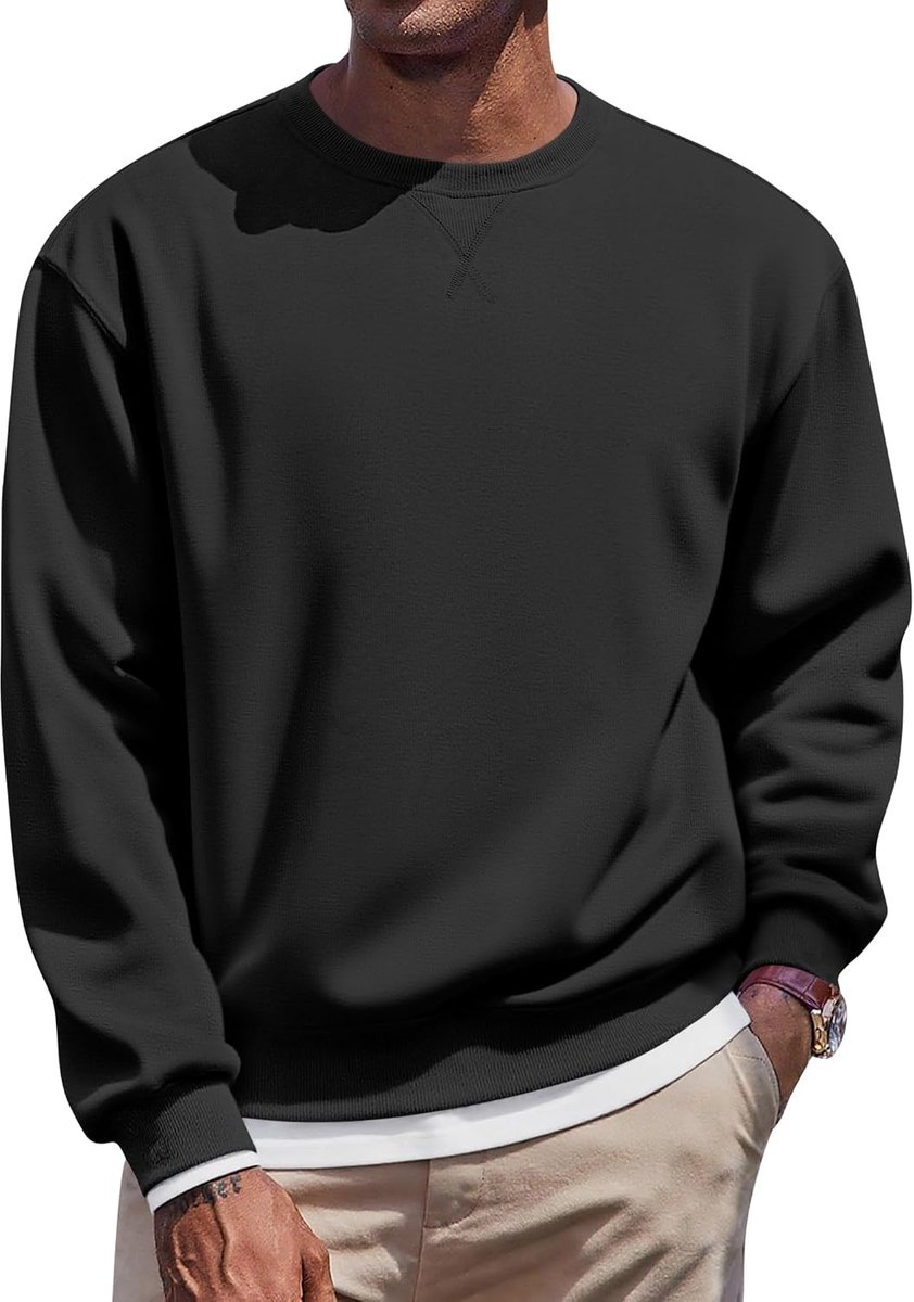 Heren Sweatshirt met Fleece Voering Warme Trui met Ronde Hals | Warme Trui met Ronde Hals, Casual Zakelijk, Lange Mouwen, Herfst Winter Pullover