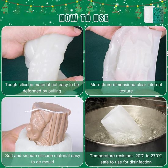 2 STKS Kerst Pillar Candle Mould, Xmas Siliconen Kaars Sneeuwvlok Sneeuwpop Cilinder Kaars Mallen, Ambachten Casting Mold voor Kerst Decoratie voor Handgemaakte Zeep Aromatherapie — afbeelding 3