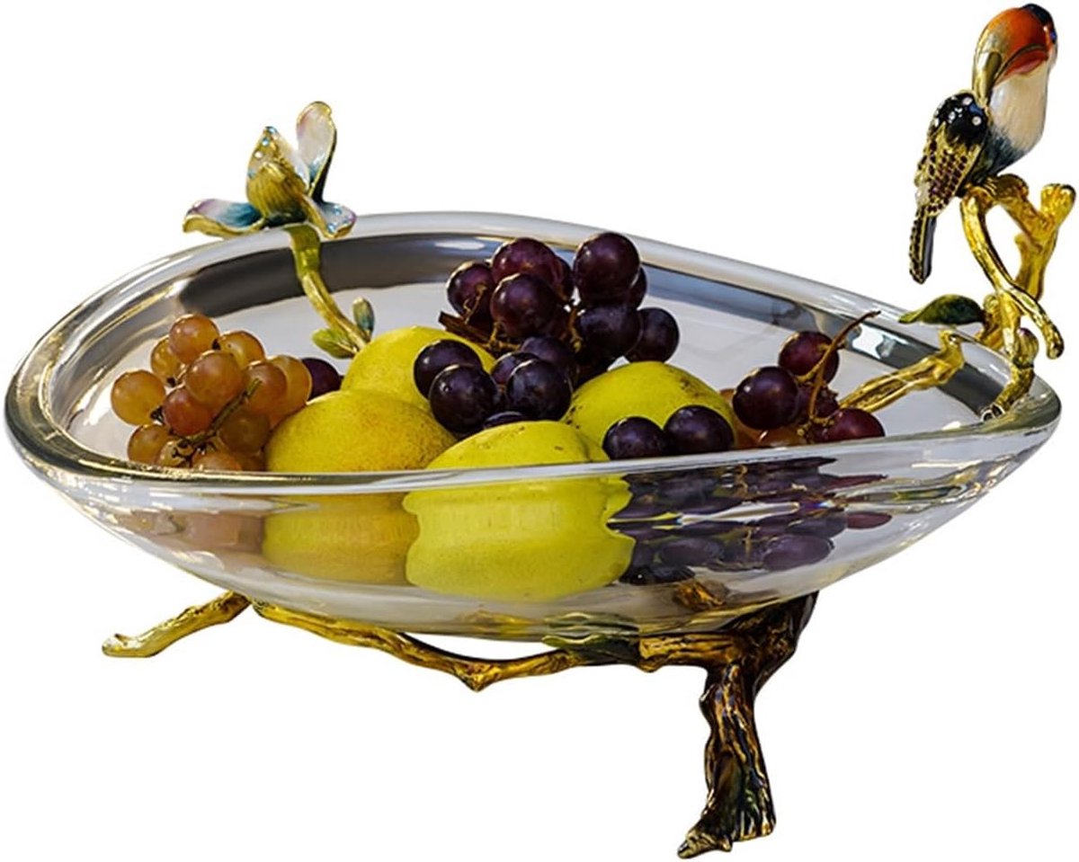Fruitschaal Glazen fruitschaal, woonkamer, salontafel, transparante snoepschaal, eettafel, emaille decoratie