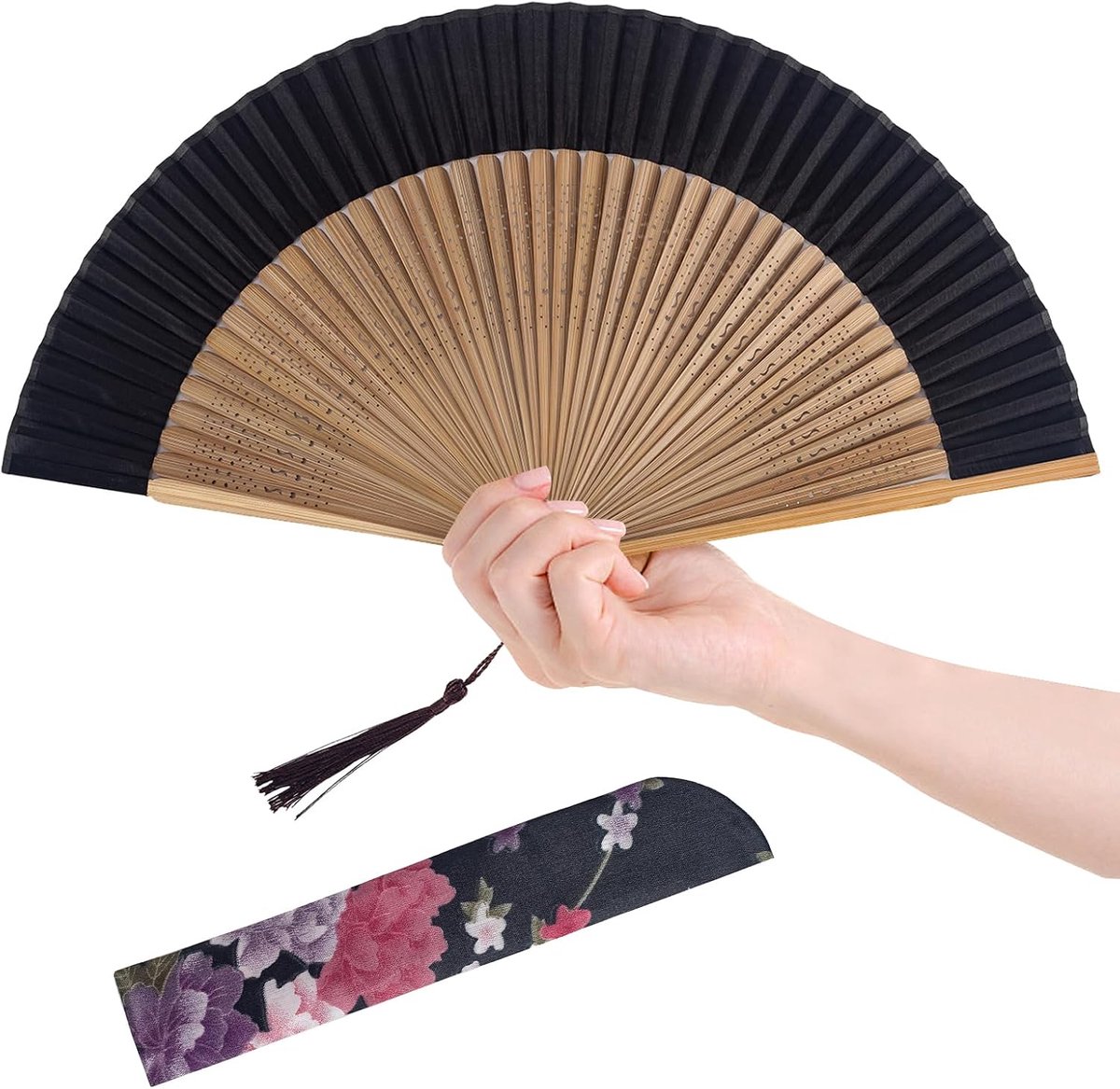 Kleurrijk, opvouwbare waaier van bamboe, Oxford, Kungfu rave, opvouwbare waaier, Chinese Japanse decoratie, zomer, voor bruiloft, feest, dans, muziekfestival, prestaties (zwart)