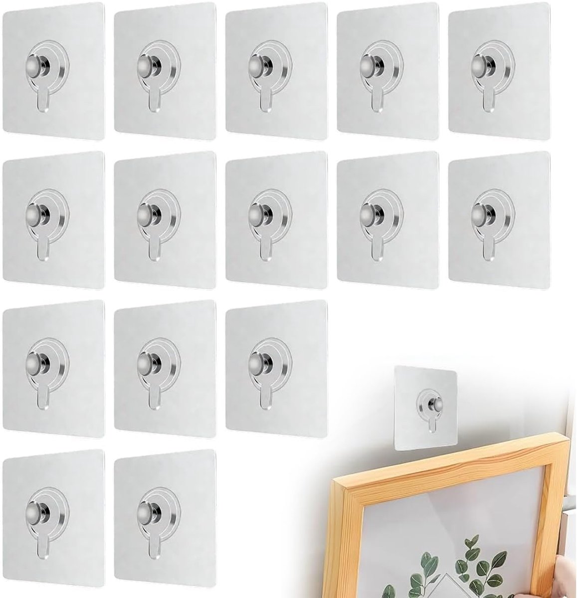 15 stuks wandhaken, bevestiging zonder boren, fotohanger zonder boren, framehaken zonder boren, doe-het-zelf accessoires, eenvoudige en snelle installatie, 6 x 6 cm