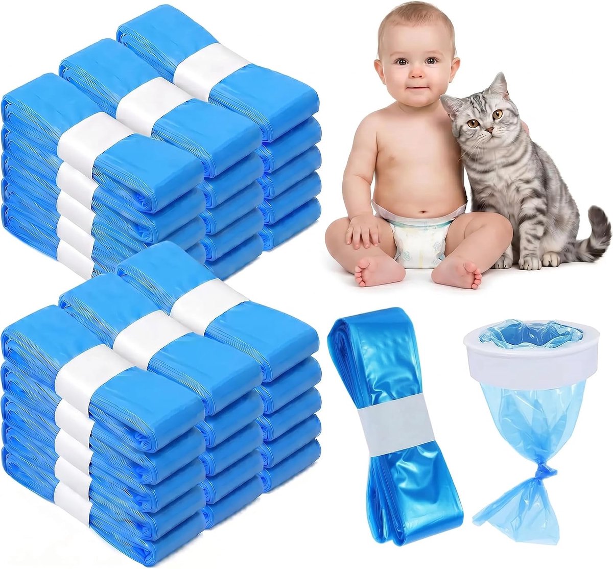 Navulverpakking voor luiereters, 30 stuks, universele luiervoederzakken, duurzaam en geurremmend, compatibel met de meeste merken luiers en kattenbakvulling, blauw