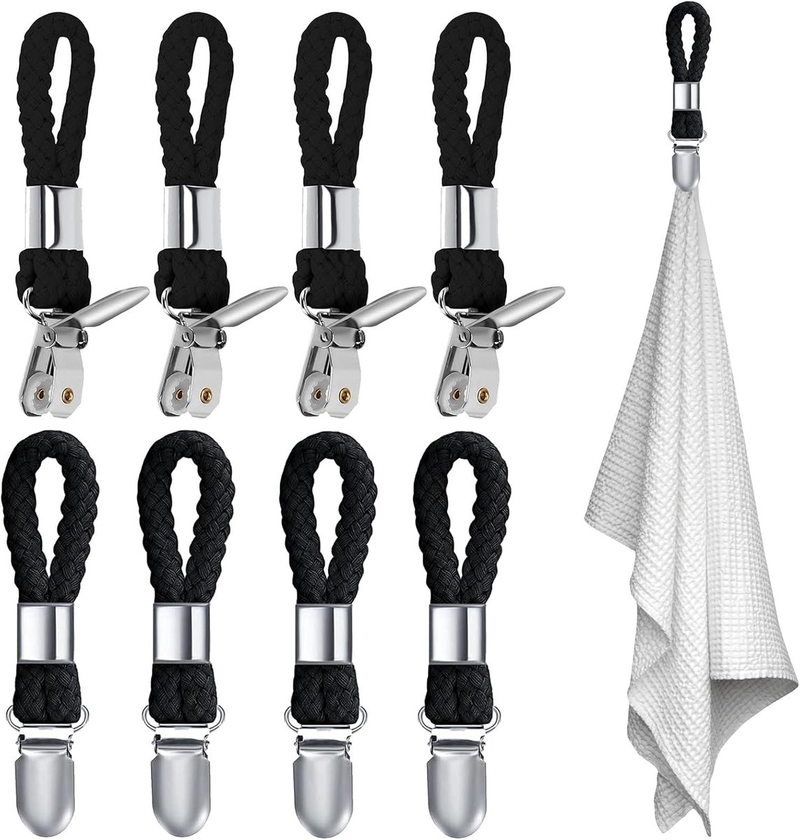 8 stuks handdoekklemmen, hangers voor handdoeken, handdoekclips om op te hangen, handdoekhanger zonder naaien, stabiel draagvermogen, geschikt voor keukens, badkamers, kasten